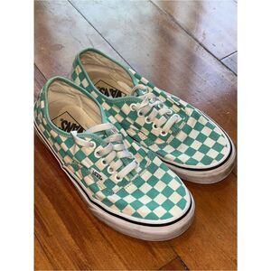 Vans Men’s Checkerboard Lace-Up Sneakers - Teal/White size 6.5